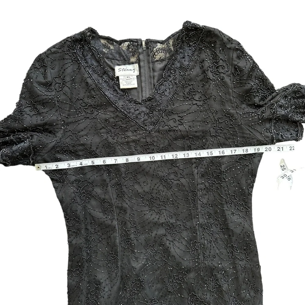 Vintage by Stenay Women's‎ Black Beaded Silk Midi Dress Size: XL